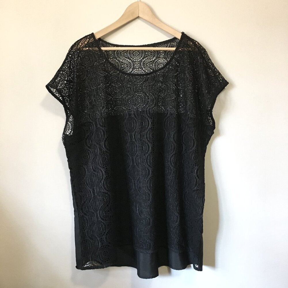 VINTAGE Whimsigoth Black Crochet Lace Top 3X 4X Plus Size Boxy